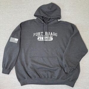 Fort Bragg North Carolina Alumni Hoodie 4XL Gray USA Flag Sleeve Port & Company